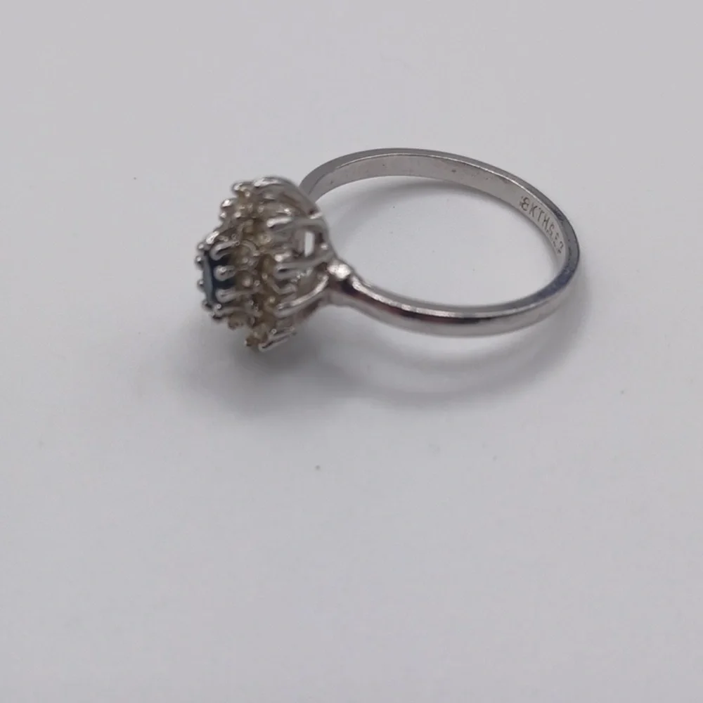 18K GE Faux Sapphire and Clear Rhinestone Ring Sz 8.75